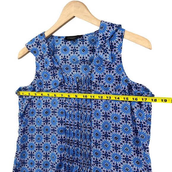 Banana Republic Floral Blouse Womens Blue Polyester Sleeveless Pleated Size S - Picture 9 of 10
